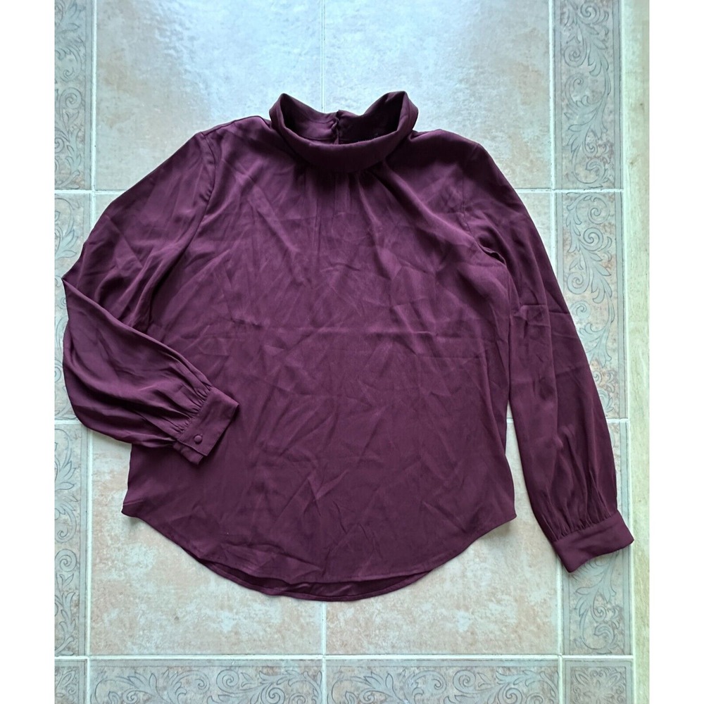 Ann Taylor  Long-sleeve Tunic blouse‎ collared maroon Women size M New !